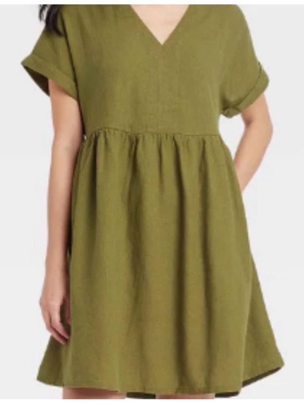 Universal Thread Olive Linen Blend Dress - Picture 2 of 4